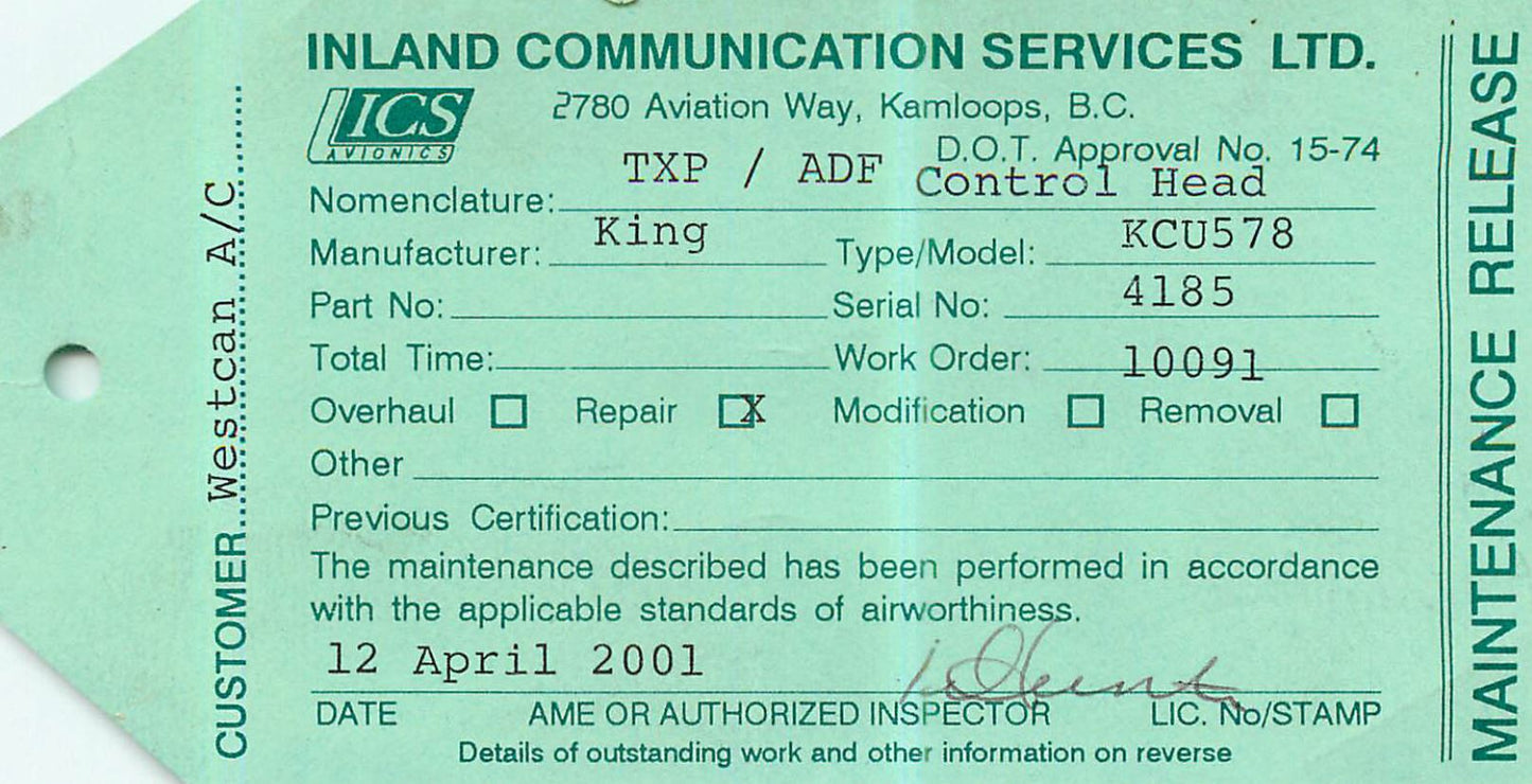 071-1061-05 - TXP/ADF Control Head KCU-578